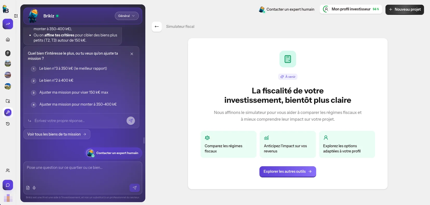 Simulateur fiscal de l'app Brikiz, à venir : comparer les régimes fiscaux, anticiper l'impact sur tes revenus, explorer les options adaptées à ton profil